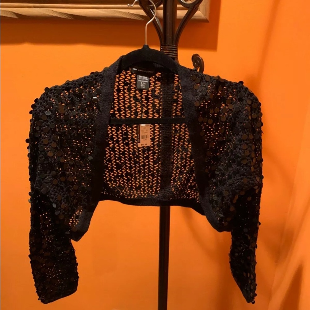 New York Company Cardigan Sweater Blk See-Through